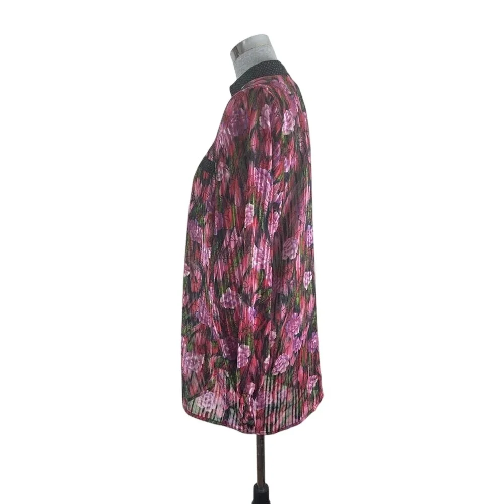 Vintage Diane Tres Polka Dot Sheer Floral‎ Button Down Blouse